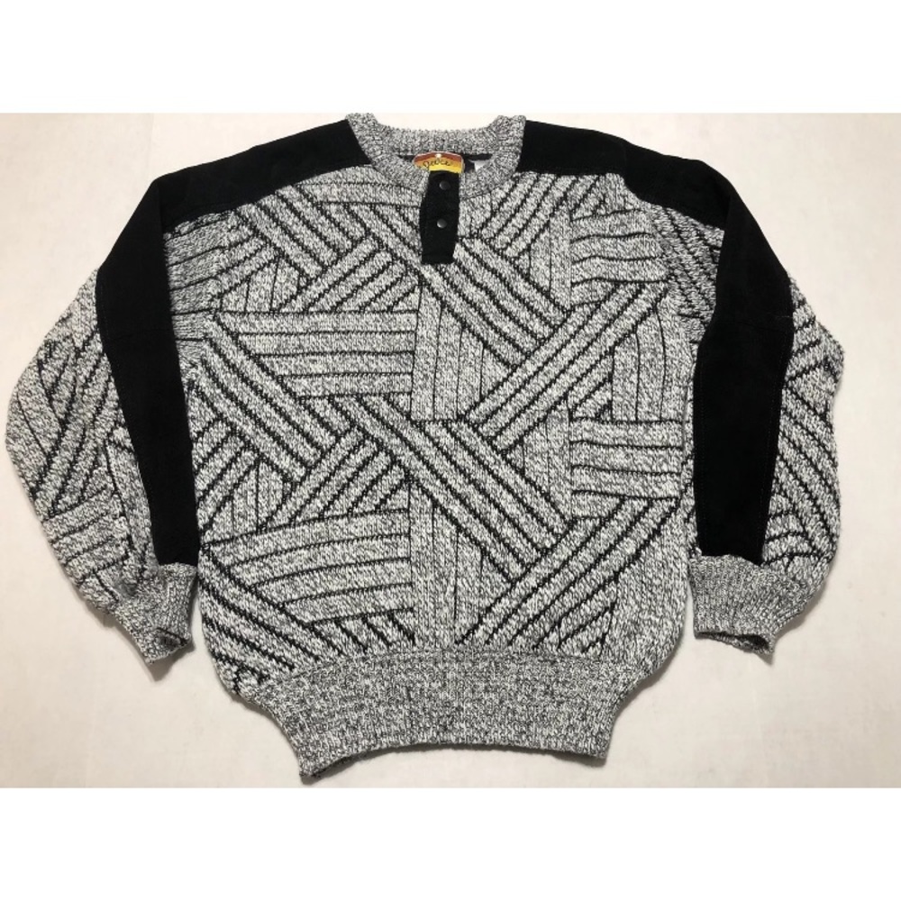 Vintage 80s 90s Abstract Knitted sweater gray L